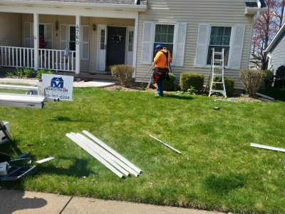 bettendorf roofing replacement - new roof materials in backyard, during