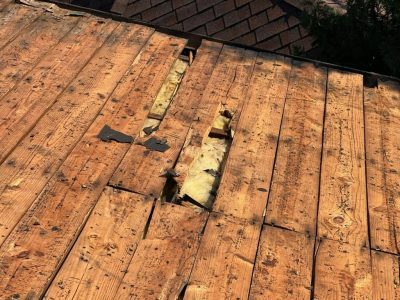 rock island roofing replacement - old roof being removed, during