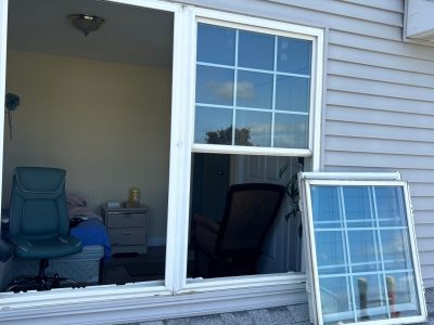 davenport window replacement - exterior bedroom window without panes, during
