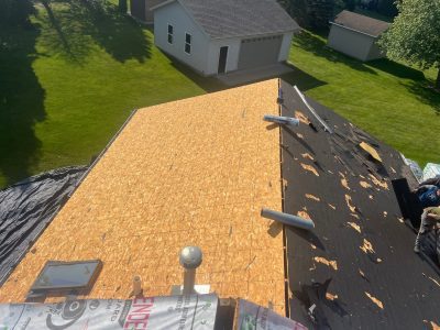 davenport roofing replacement - aerial view of roof, during