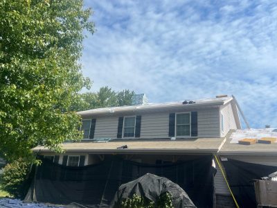 davenport roofing replacement - exterior front of house, during