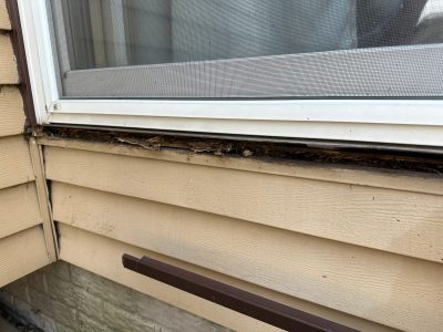 davenport patio door replacement - before starting exterior closeup of more damage