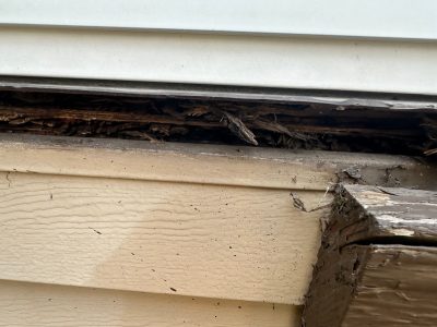 davenport patio door replacement - before starting exterior closeup of damage