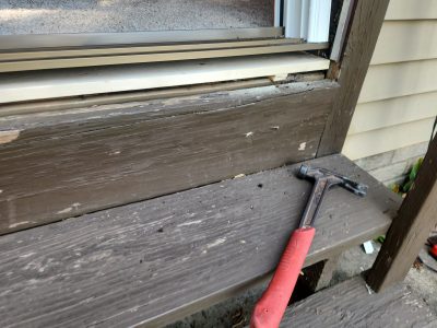 davenport patio door replacement - during work exterior damage fix in progress