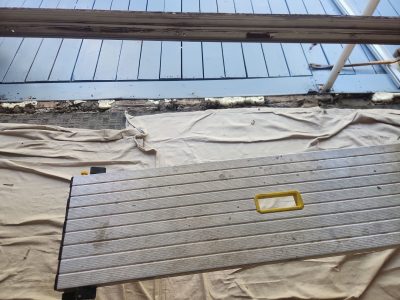 east moline patio door replacement - tarp and tools for patio door installation, during - 2