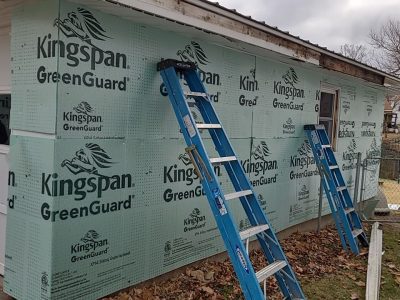 muscatine siding replacement - side of house with new siding layers, during