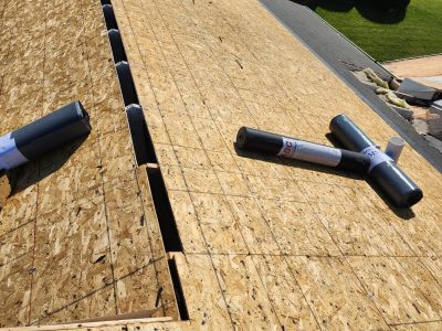 davenport roofing replacement - exposed boards on roof peak, during