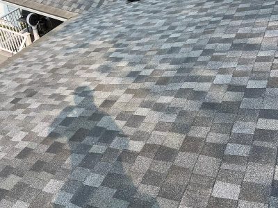 davenport roofing installation - new gray & white checkered roof, after