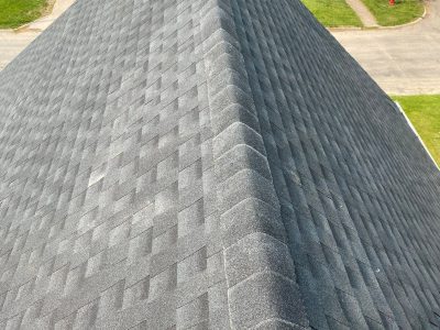 cambridge roofing replacement - new gray peak of roof, after