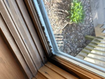 moline window installation - inside broken corner of bay window, before