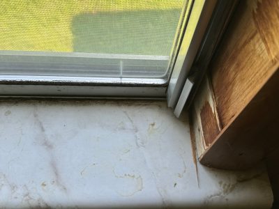 Andalusia Window Installation - inside slider window closeup, before