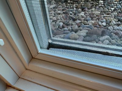 davenport window installation - inside view of broken window corner, before