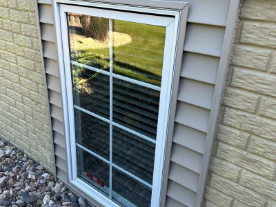 davenport window installation - outside view of multi-paned long window, before