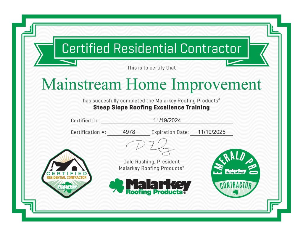 Malarkey Roofing Products Certified Residential Contractors, Emerald Pro Certificate of Excellence.