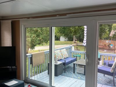 east moline patio door replacement - indoor side view of new glass patio doors, after