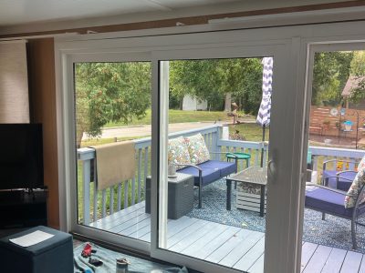 east moline patio door replacement - indoor view of new glass patio doors, after