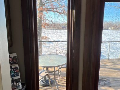 moline patio door replacement - indoor view of new long three-paned window, after