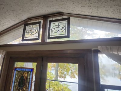 moline patio door replacement - inside view of two patio/porch windows, before