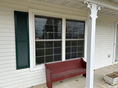 geneseo window installation - outside view of front porch windows, before