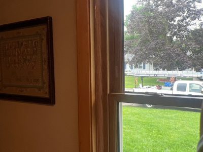 East Moline Window Installation - inside view left side trim Double Hung window, after