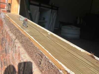 Peoria Window Replacement - outside bay window bottom sill, during